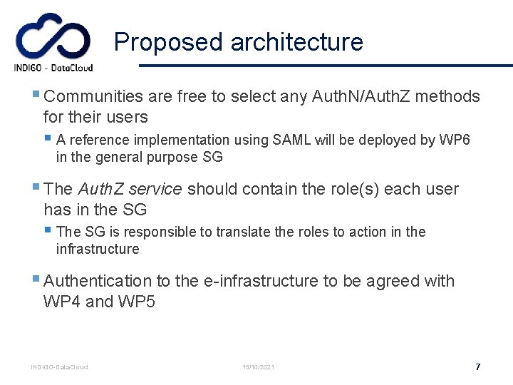 Proposed architecture § Communities are free to select any Auth. N/Auth. Z methods for