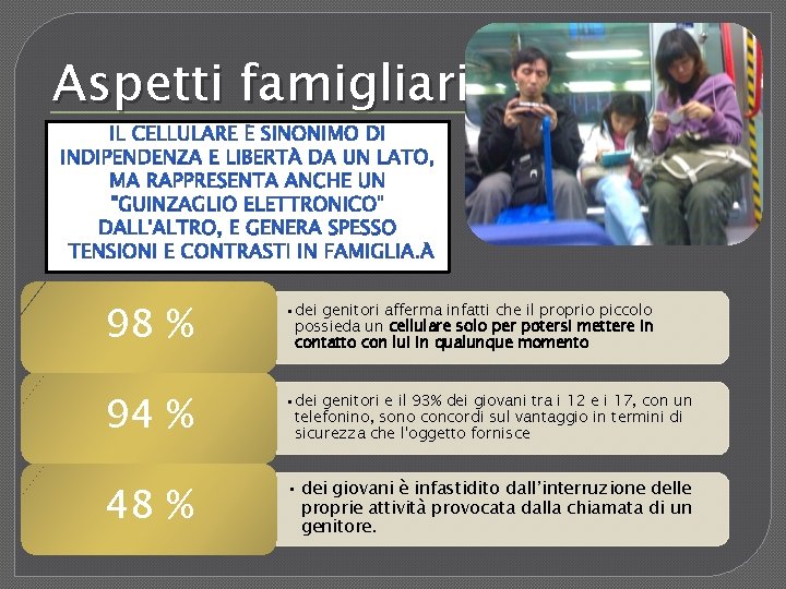 Aspetti famigliari 98 % • dei genitori afferma infatti che il proprio piccolo possieda