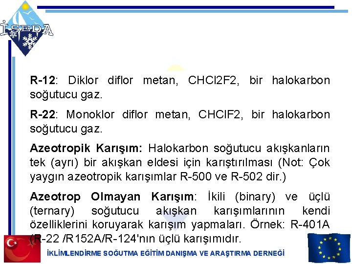 R-12: Diklor diflor metan, CHCl 2 F 2, bir halokarbon soğutucu gaz. R-22: Monoklor