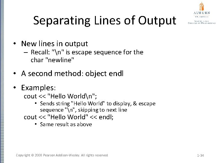Separating Lines of Output • New lines in output – Recall: "n" is escape