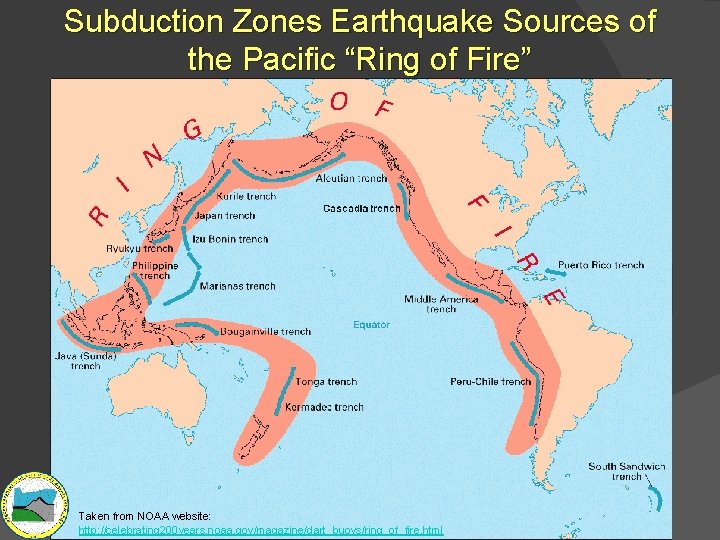 Subduction Zones Earthquake Sources of the Pacific “Ring of Fire” Taken from NOAA website: