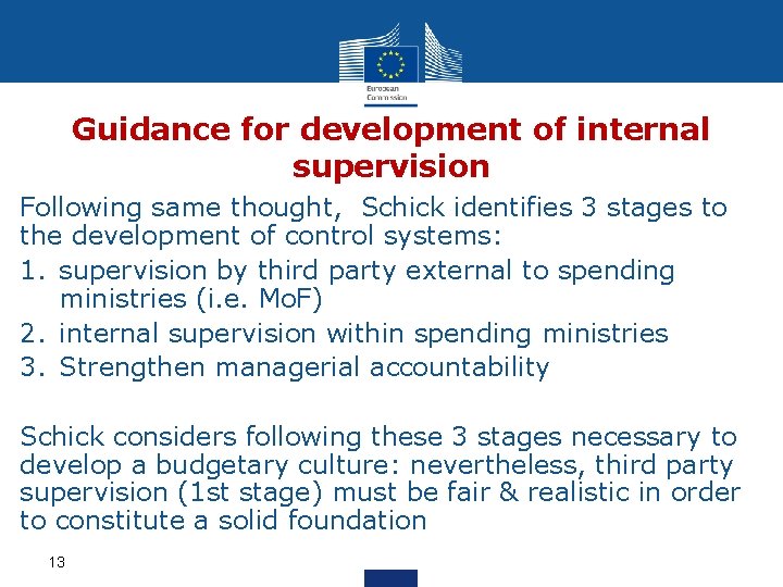 Guidance for development of internal supervision Following same thought, Schick identifies 3 stages to