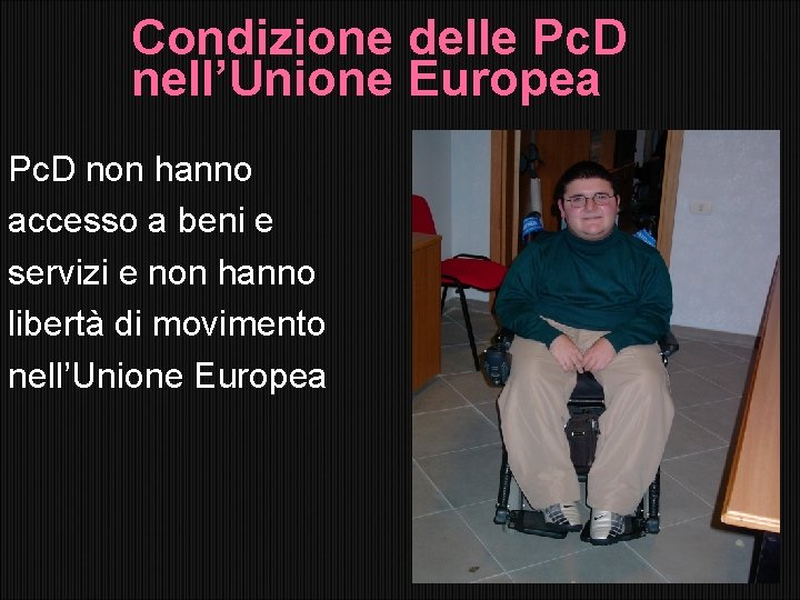 Condizione delle Pc. D nell’Unione Europea Pc. D non hanno accesso a beni e