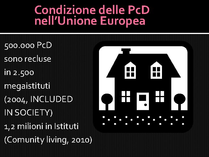 Condizione delle Pc. D nell’Unione Europea 500. 000 Pc. D sono recluse in 2.