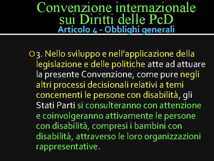 Convenzione internazionale sui Diritti delle Pc. D Articolo 4 - Obblighi generali 3. Nello