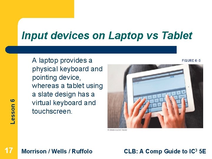Lesson 6 Input devices on Laptop vs Tablet 17 A laptop provides a physical