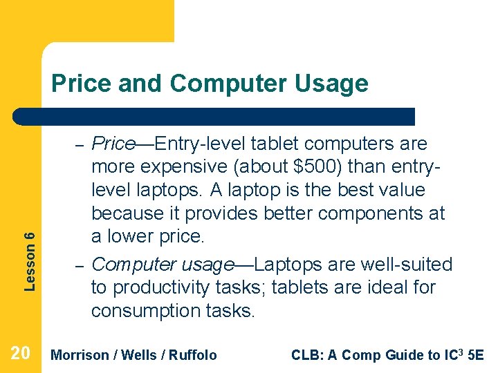 Price and Computer Usage Lesson 6 – 20 – Price—Entry-level tablet computers are more
