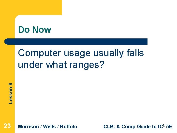 Do Now Lesson 6 Computer usage usually falls under what ranges? 23 Morrison /