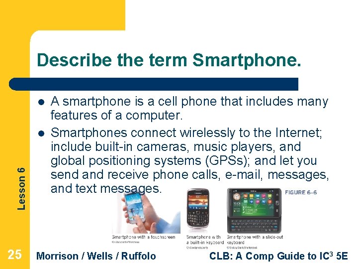 Describe the term Smartphone. l Lesson 6 l 25 A smartphone is a cell