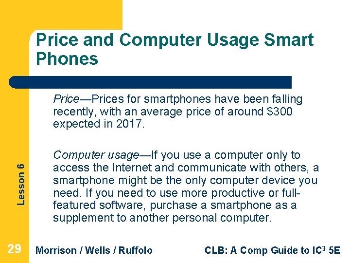Price and Computer Usage Smart Phones Lesson 6 Price—Prices for smartphones have been falling