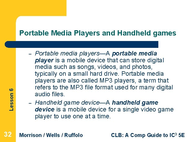 Portable Media Players and Handheld games Lesson 6 – 32 – Portable media players—A