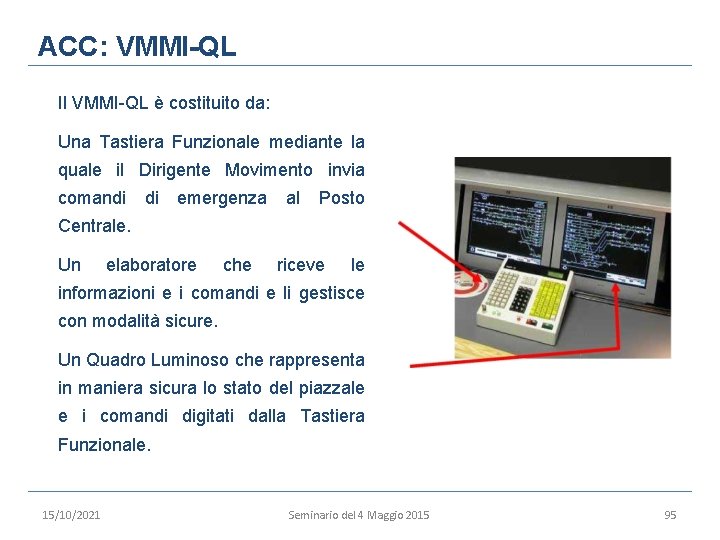 ACC: VMMI-QL Il VMMI-QL è costituito da: Una Tastiera Funzionale mediante la quale il