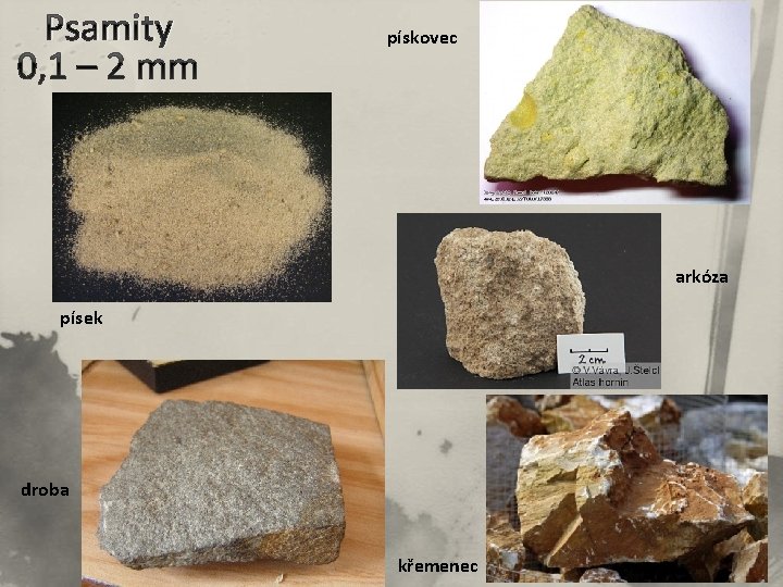 Psamity pískovec arkóza písek droba křemenec 