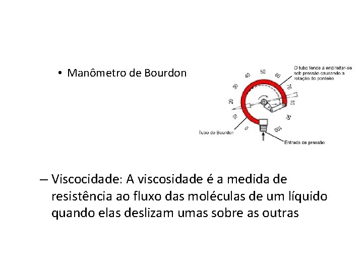  • Manômetro de Bourdon – Viscocidade: A viscosidade é a medida de resistência