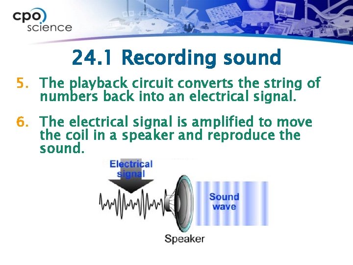 24. 1 Recording sound 5. The playback circuit converts the string of numbers back