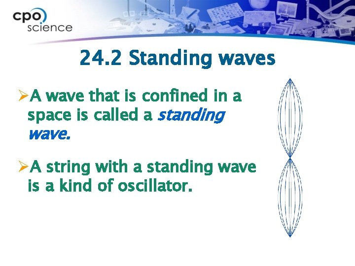 24. 2 Standing waves ØA wave that is confined in a space is called