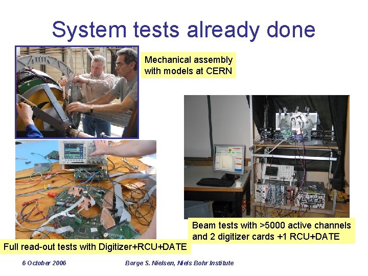 System tests already done Mechanical assembly with models at CERN Beam tests with >5000