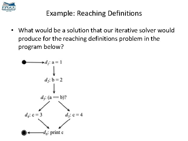 Example: Reaching Definitions • What would be a solution that our iterative solver would