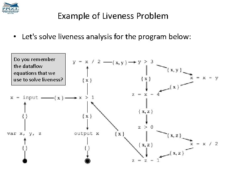 Example of Liveness Problem • Let's solve liveness analysis for the program below: Do