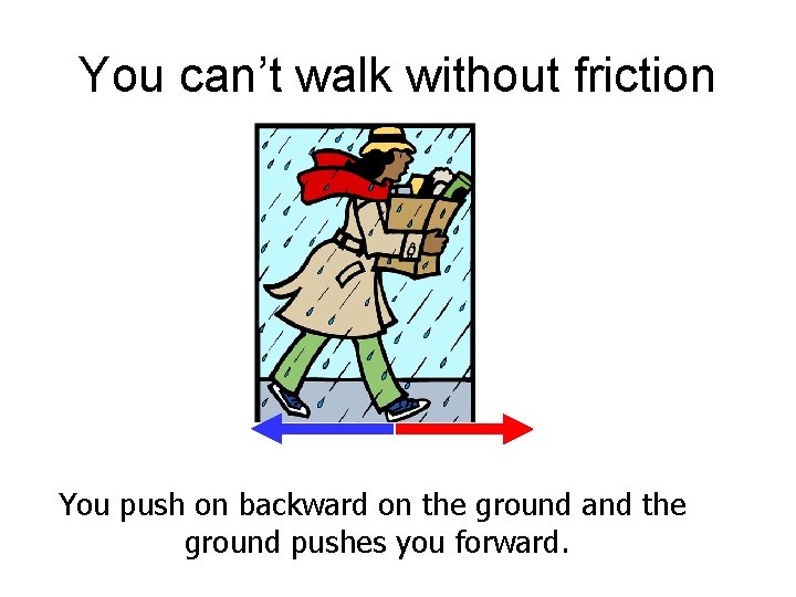 You can’t walk without friction You push on backward on the ground and the