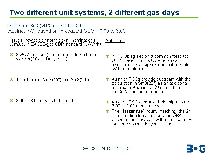 Two different unit systems, 2 different gas days Slovakia: Sm 3(20°C) – 8. 00