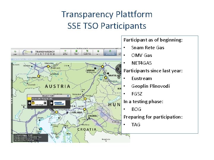 Transparency Plattform SSE TSO Participants Participant as of beginning: • Snam Rete Gas •