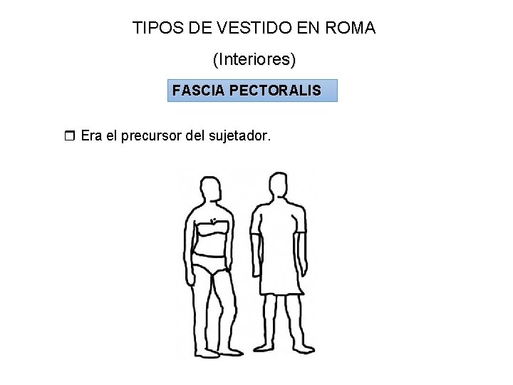 TIPOS DE VESTIDO EN ROMA (Interiores) FASCIA PECTORALIS Era el precursor del sujetador. 