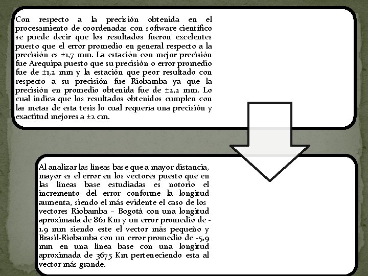 Con respecto a la precisión obtenida en el procesamiento de coordenadas con software científico