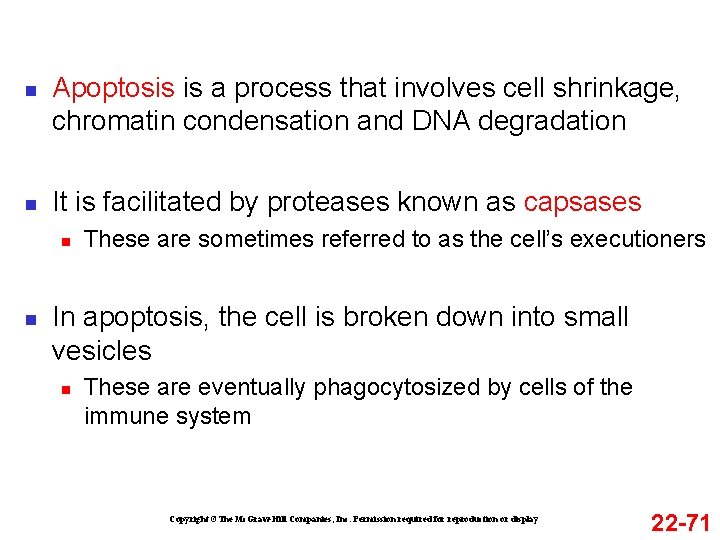 n n Apoptosis is a process that involves cell shrinkage, chromatin condensation and DNA