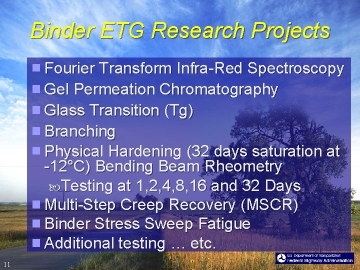 Binder ETG Research Projects Fourier Transform Infra-Red Spectroscopy Gel Permeation Chromatography Glass Transition (Tg)
