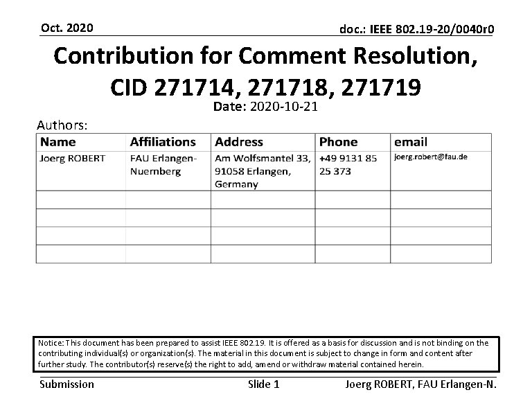 Oct. 2020 doc. : IEEE 802. 19 -20/0040 r 0 Contribution for Comment Resolution,