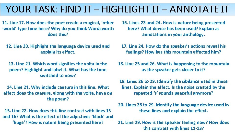 YOUR TASK: FIND IT – HIGHLIGHT IT – ANNOTATE IT 11. Line 17. How