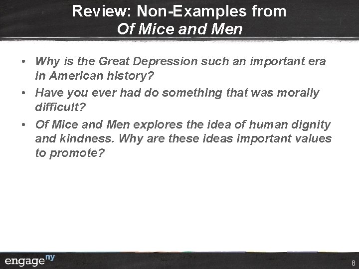 Review: Non-Examples from Of Mice and Men • Why is the Great Depression such