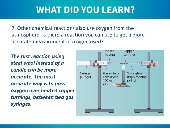 7. Other chemical reactions also use oxygen from the atmosphere. Is there a reaction
