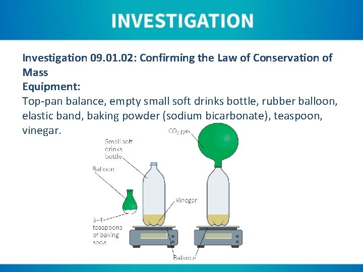Investigation 09. 01. 02: Confirming the Law of Conservation of Mass Equipment: Top-pan balance,