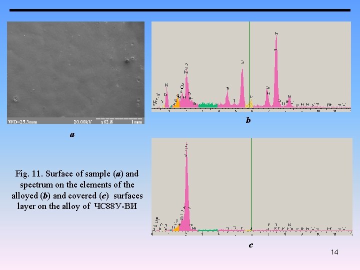 b а Fig. 11. Surface of sample (a) and spectrum on the elements of