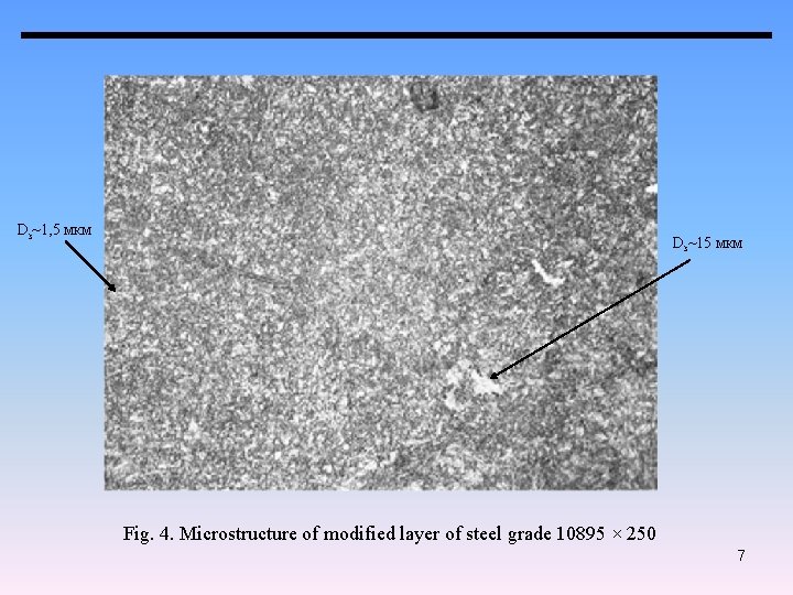 Dз~1, 5 мкм Dз~15 мкм Fig. 4. Microstructure of modified layer of steel grade