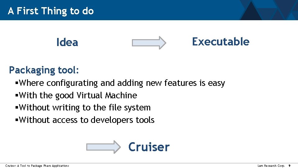 A First Thing to do Executable Idea Packaging tool: §Where configurating and adding new