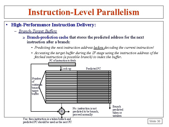 Instruction-Level Parallelism • High-Performance Instruction Delivery: Delivery – Branch-Target Buffers » Branch-prediction cache that