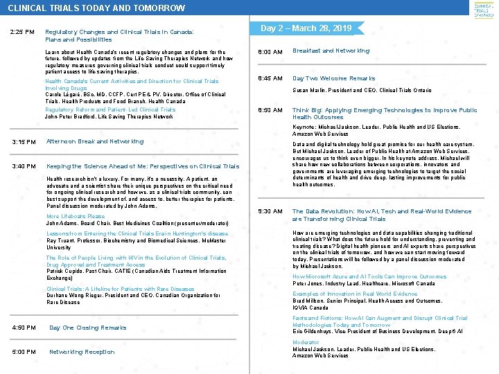 CLINICAL TRIALS TODAY AND TOMORROW 2: 25 PM Regulatory Changes and Clinical Trials in
