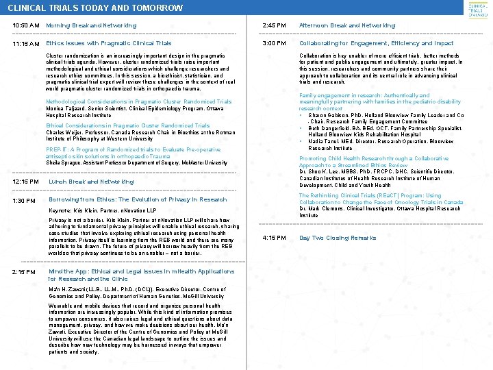 CLINICAL TRIALS TODAY AND TOMORROW 10: 50 AM Morning Break and Networking 2: 45