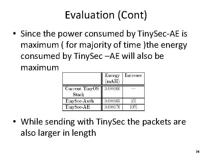 Evaluation (Cont) • Since the power consumed by Tiny. Sec-AE is maximum ( for
