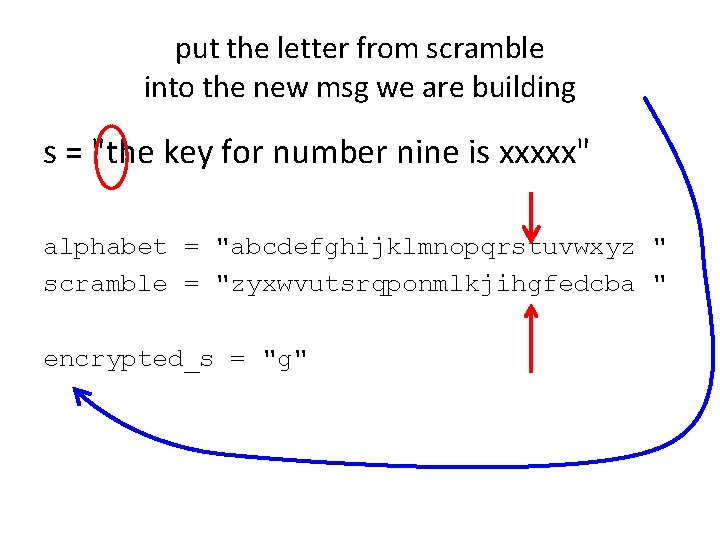 put the letter from scramble into the new msg we are building s =