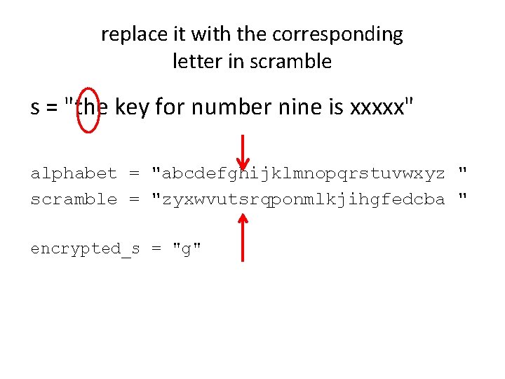 replace it with the corresponding letter in scramble s = "the key for number
