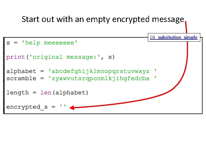 Start out with an empty encrypted message 09_subsitution_simple 