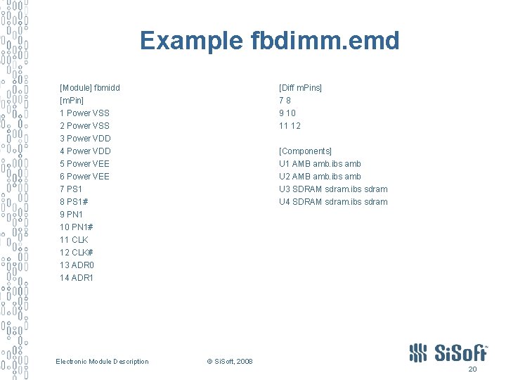 Example fbdimm. emd [Module] fbmidd [Diff m. Pins] [m. Pin] 78 1 Power VSS