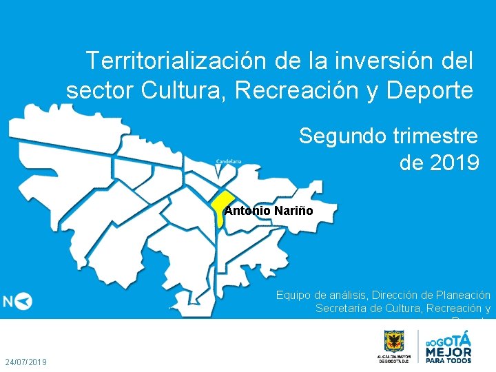Territorialización de la inversión del sector Cultura, Recreación y Deporte Segundo trimestre de 2019