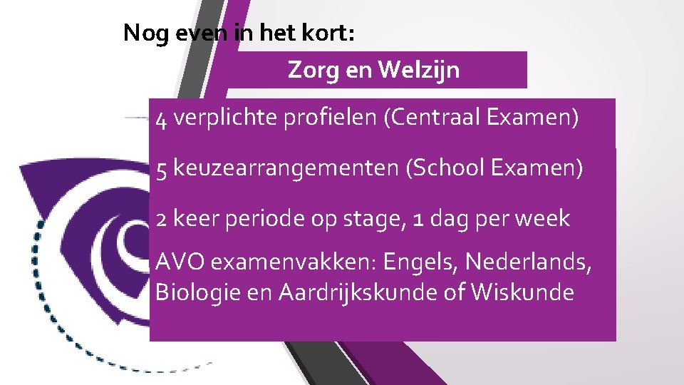 Nog even in het kort: Zorg en Welzijn 4 verplichte profielen (Centraal Examen) 5