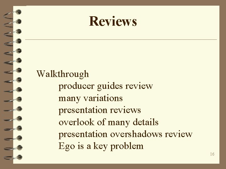 Reviews Walkthrough producer guides review many variations presentation reviews overlook of many details presentation