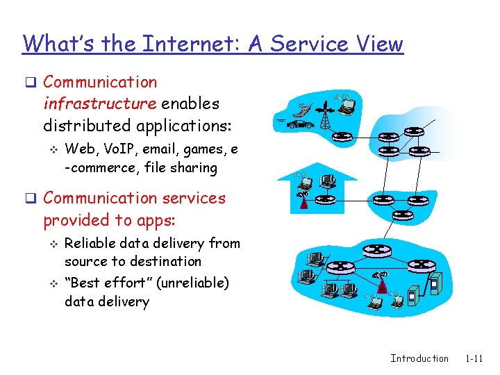 What’s the Internet: A Service View q Communication infrastructure enables distributed applications: v Web,